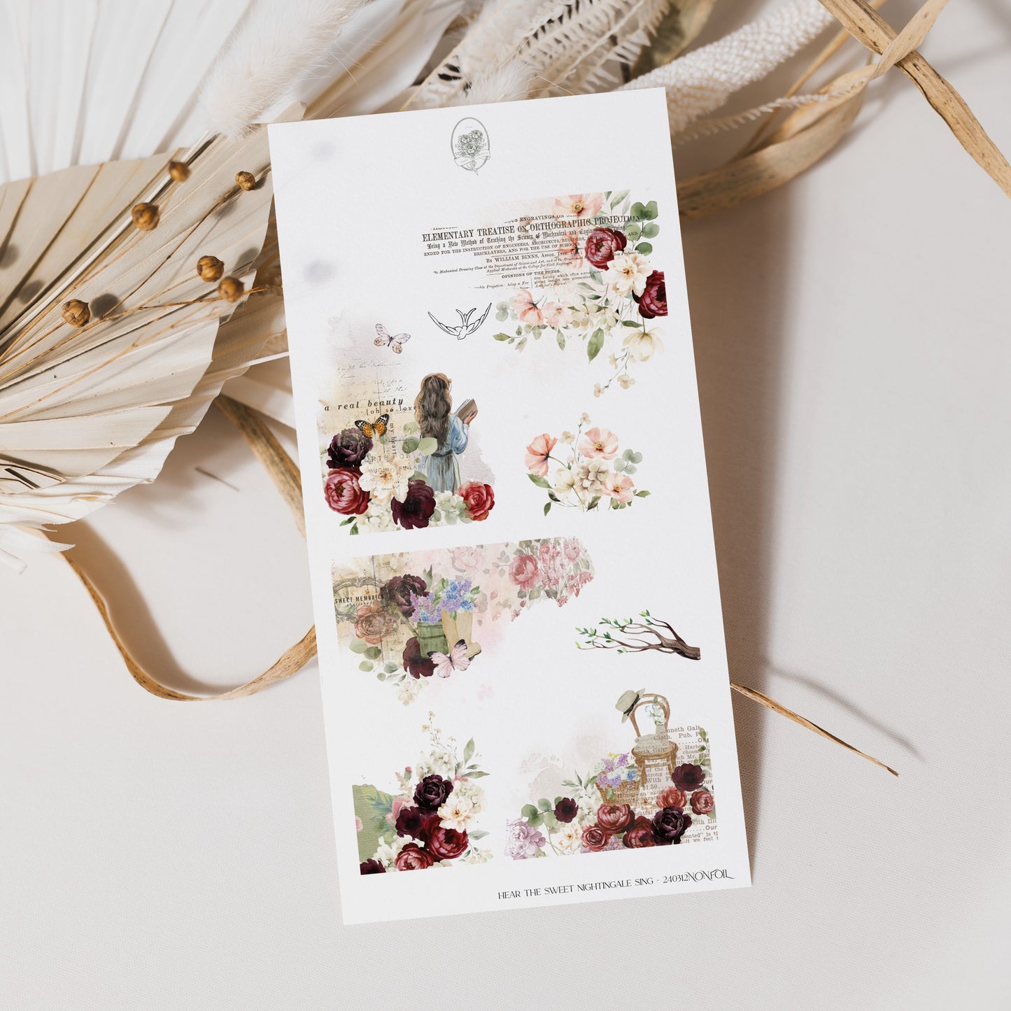 Hear The Nightingale Sing - Burgundy Flower Corner Sheet