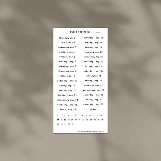 May Stationery Kit Extra - Dates (Gold Foil)