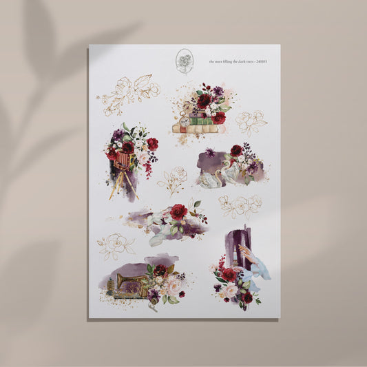 the stars filling the dark trees - Burgundy Floral Large Elements