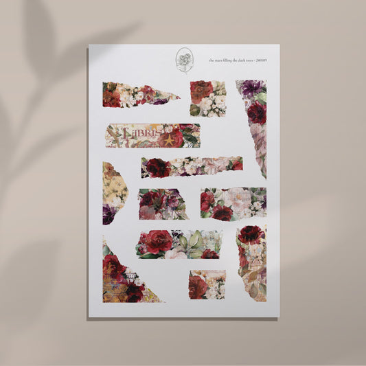 the stars filling the dark trees - Burgundy Floral Torn Paper