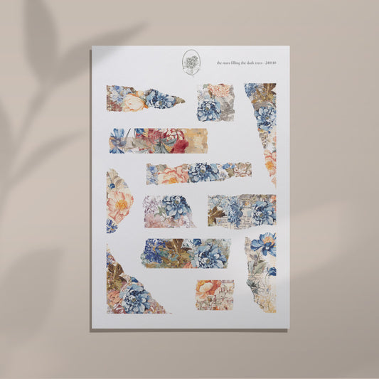 the stars filling the dark trees - Lake Blue Floral Torn Paper