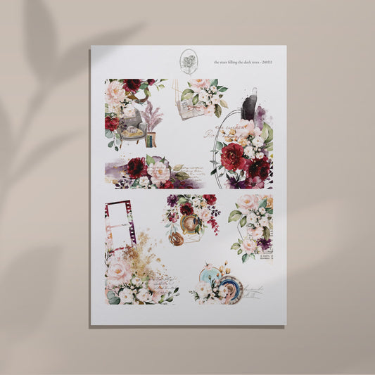 the stars filling the dark trees - Burgundy Floral Corner Sheet