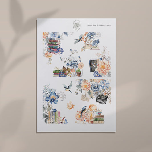 the stars filling the dark trees - Large Lake Blue Floral Corner Sheet