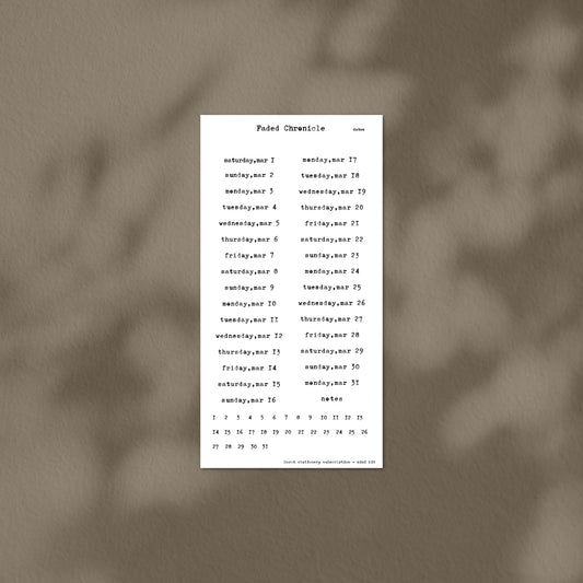 March Stationery Kit Extra - Dates (Gold Foil)