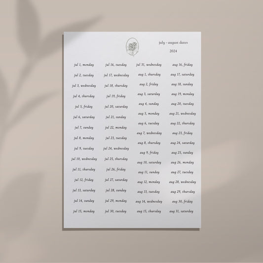 Jul - Aug 2024 Date Sheet