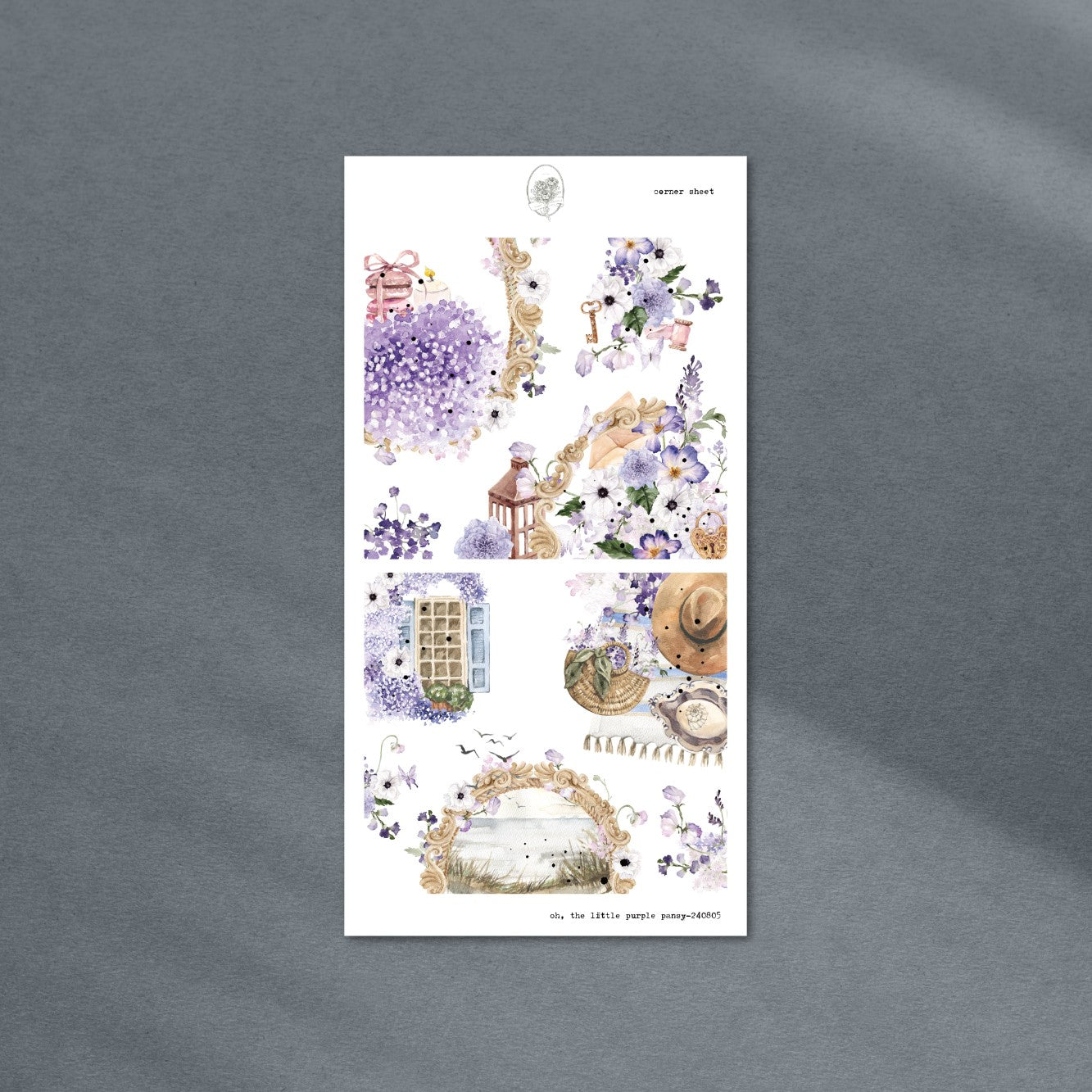 oh, the little purple pansy - corner sheet (rose gold foil)