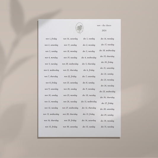 Nov - Dec 2024 Date Sheet