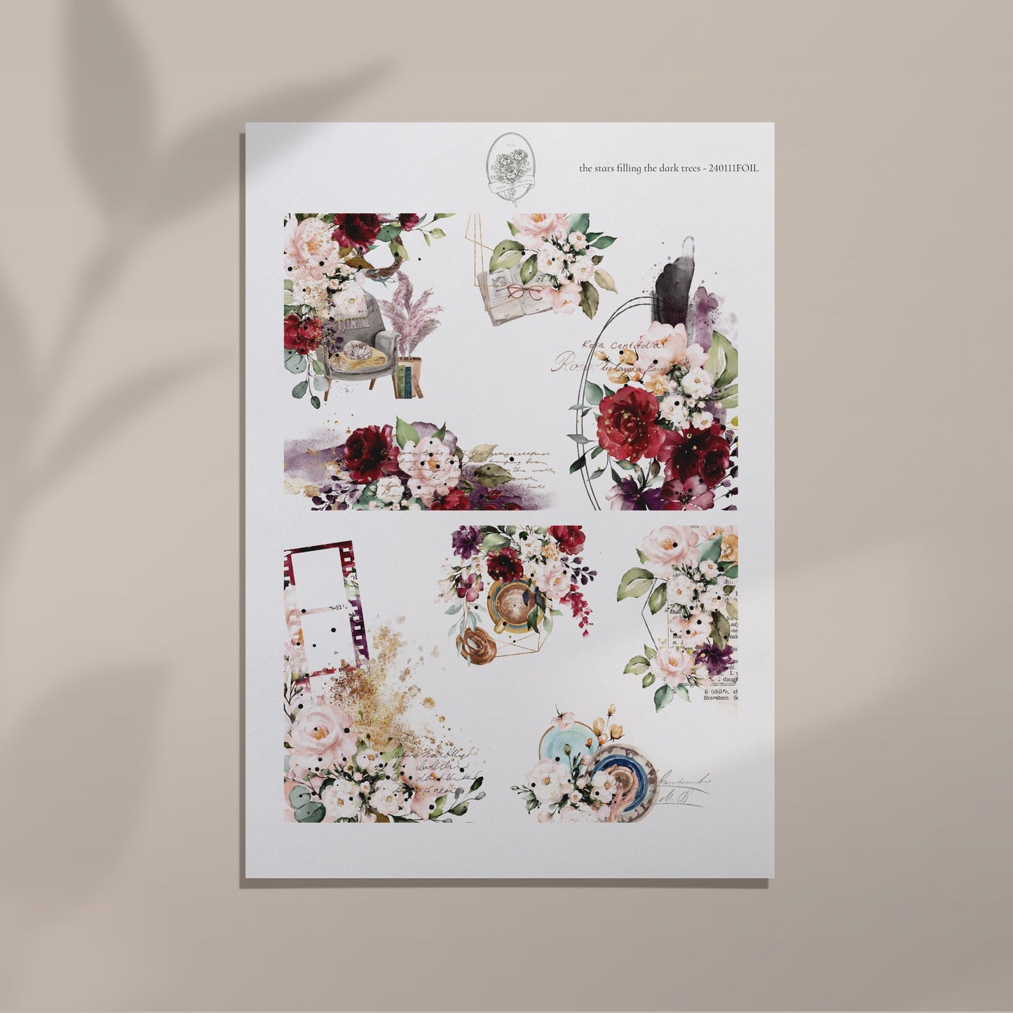 the stars filling the dark trees - Burgundy Floral Corner Sheet