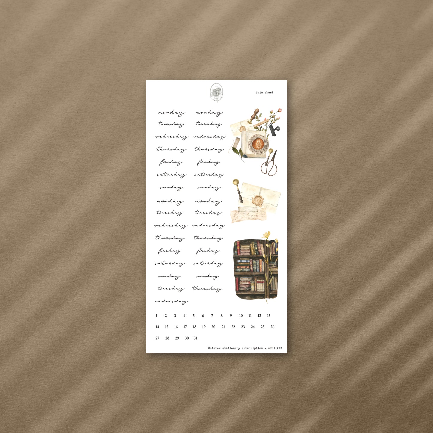 November Stationery Kit Extra - dates