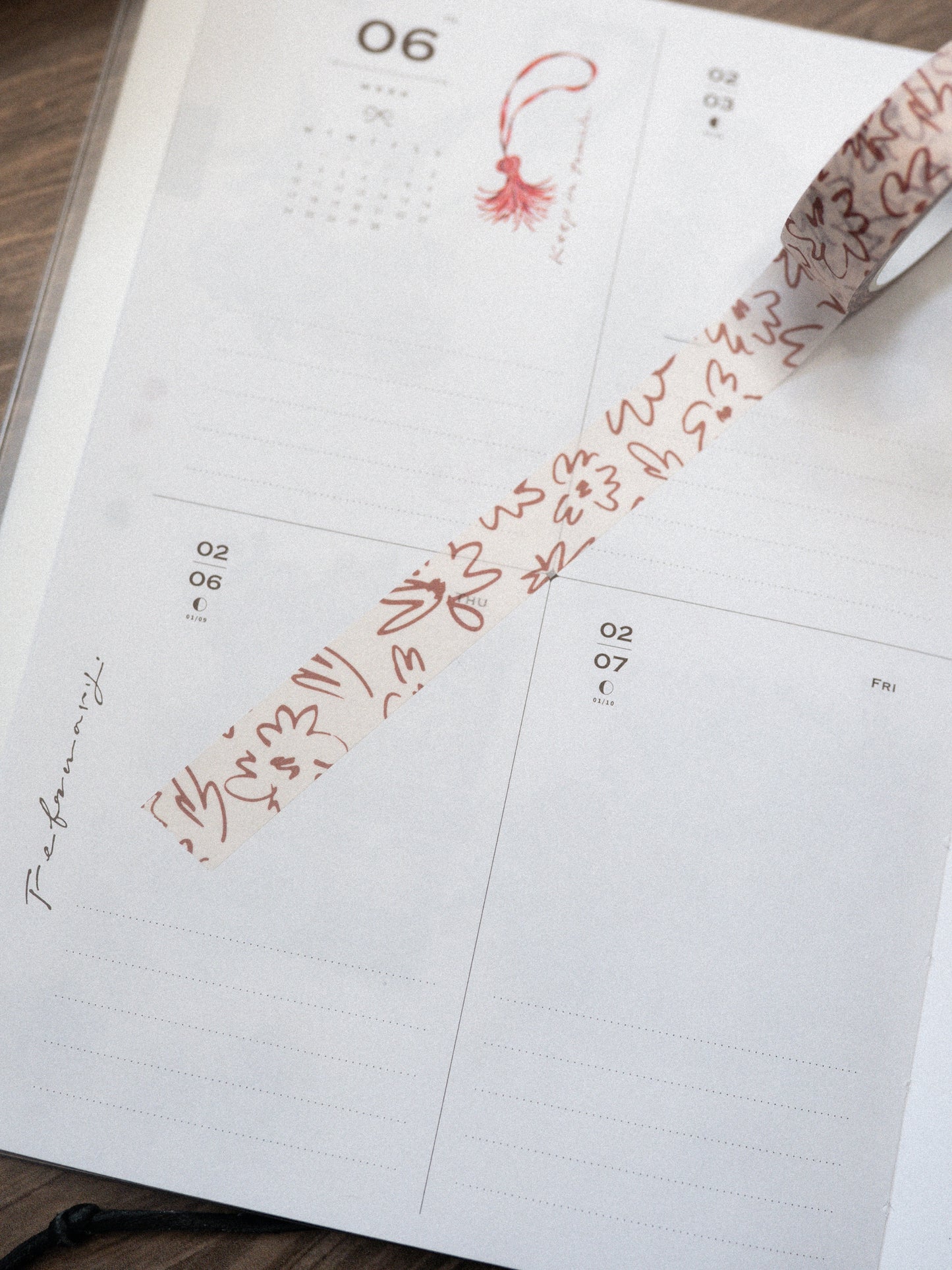 Hand drawn flowers washi tape 15mm