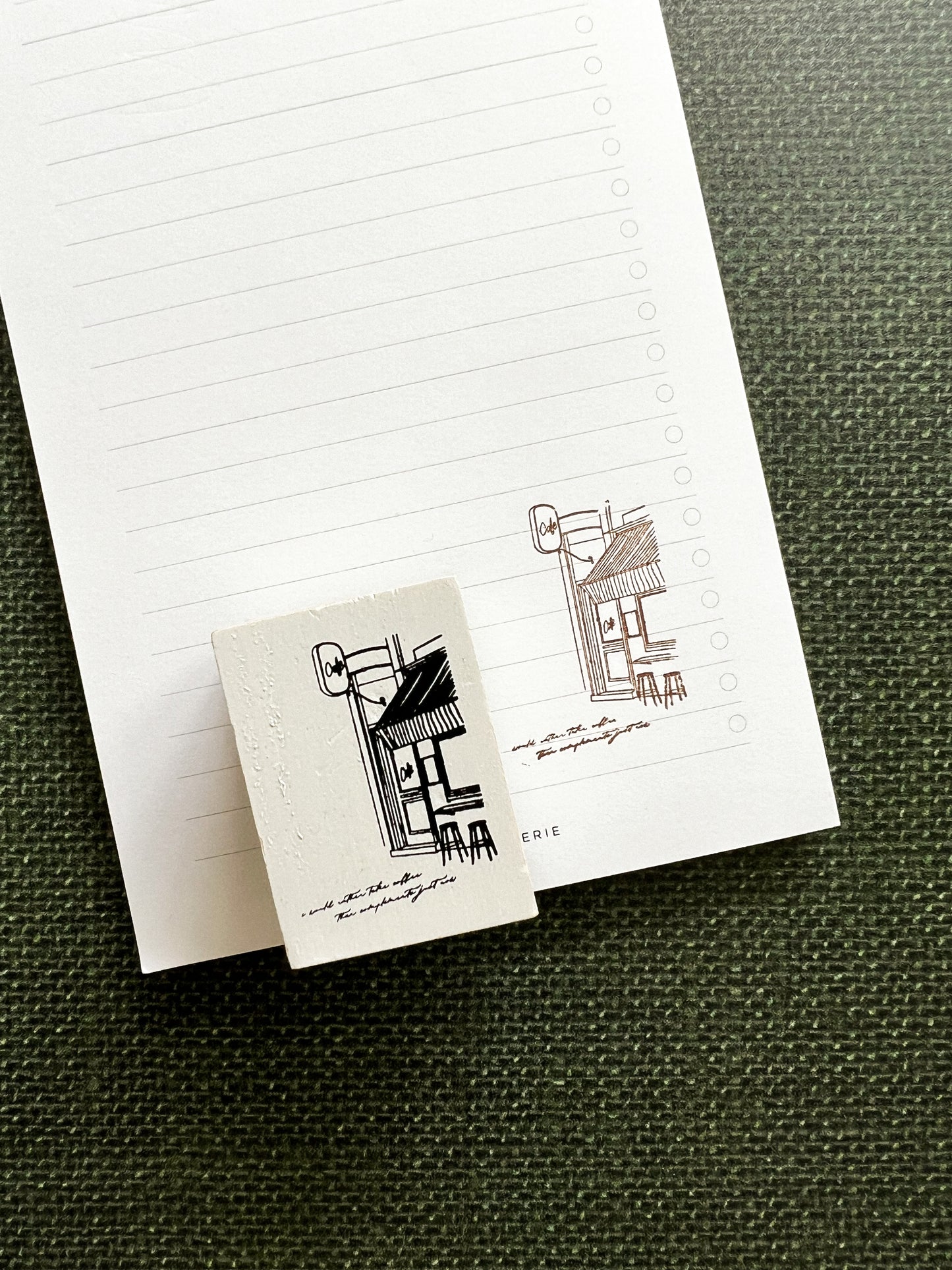 July Stationery subscription special item - cafe store front rubber stamp