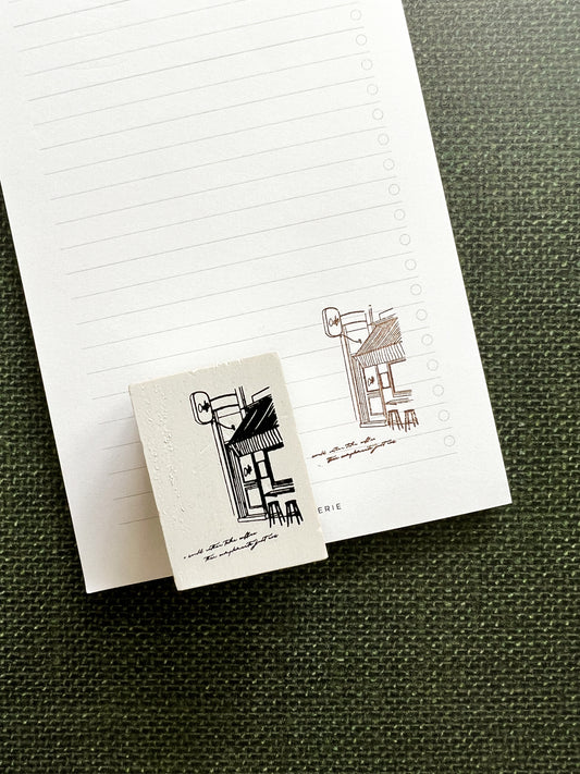 July Stationery subscription special item - cafe store front rubber stamp