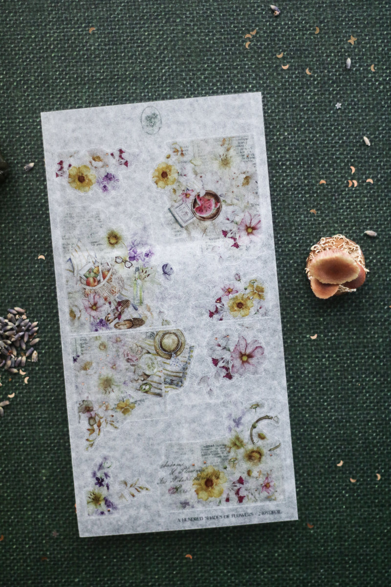 A Hundred Shades Of Flowers - Light Beige Flower Corner Deco Sheet (Rose Gold Foil)