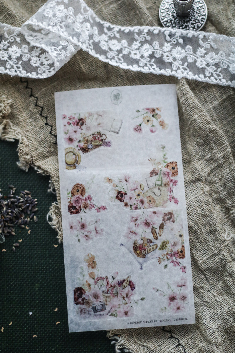 A Hundred Shades Of Flowers - Dusty Red Flowers Corner Deco Sheet (Rose Gold Foil)