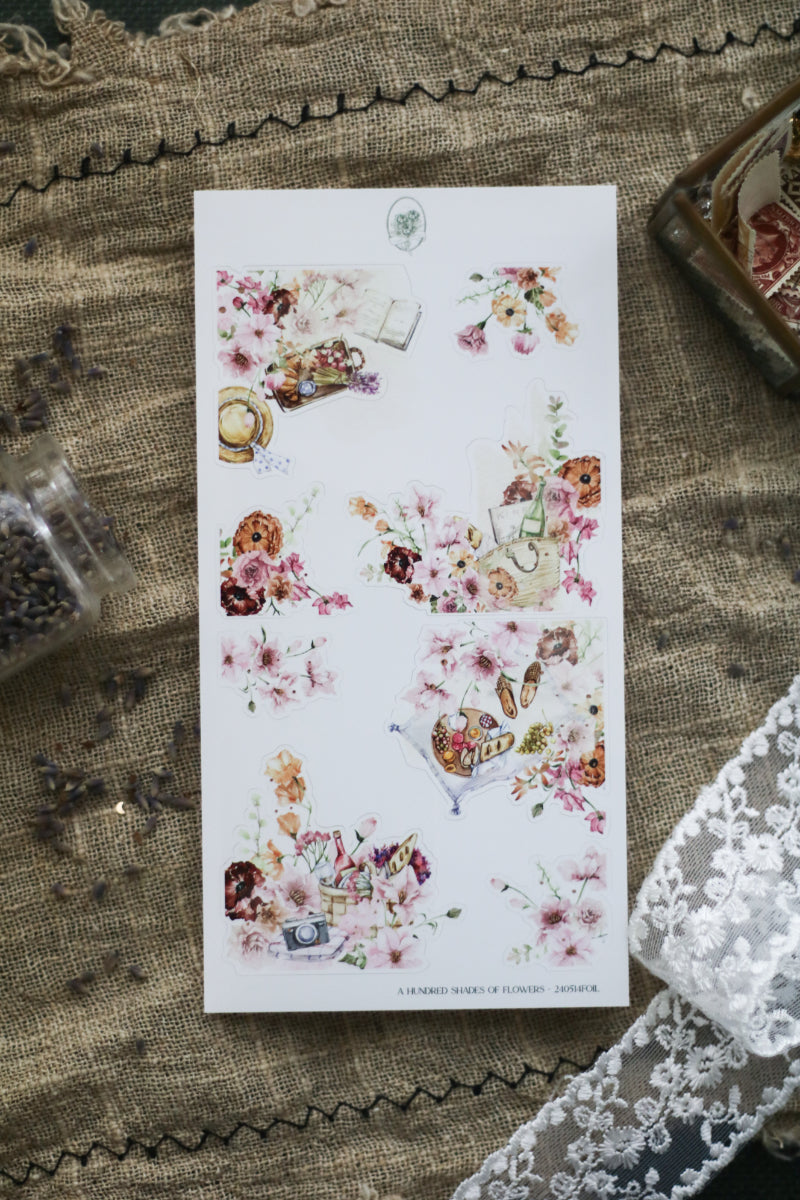 A Hundred Shades Of Flowers - Dusty Red Flowers Corner Deco Sheet (Rose Gold Foil)