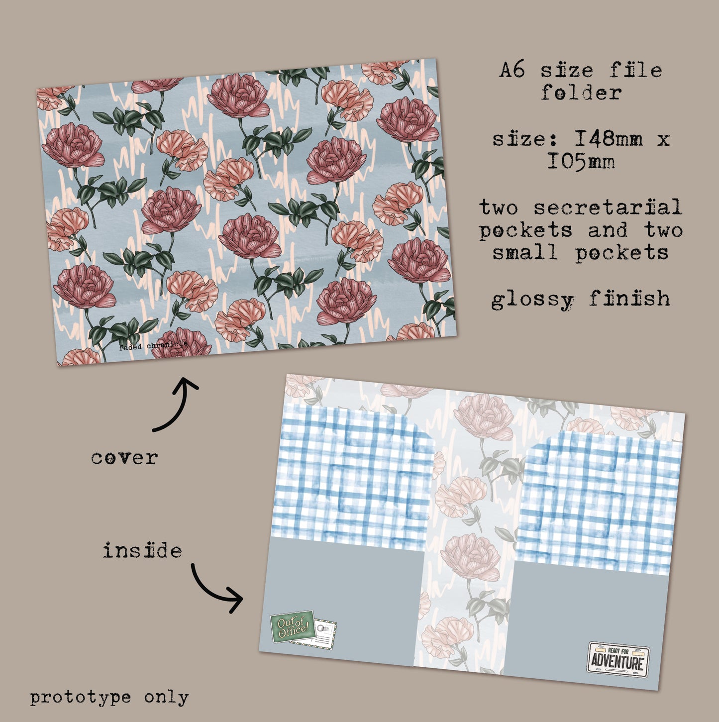 Hand-drawn Flower File Folder - A6 Size