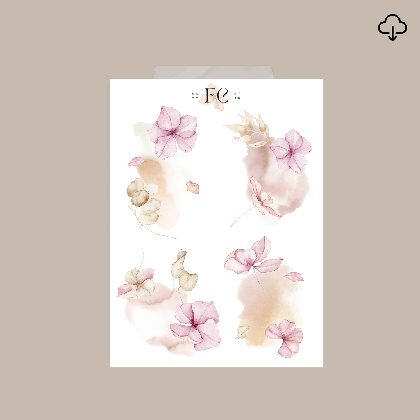 Dried Bloom Watercolour Deco sticker Printable