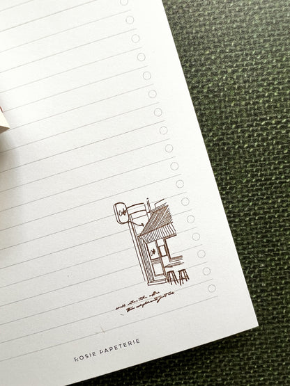 July Stationery subscription special item - cafe store front rubber stamp