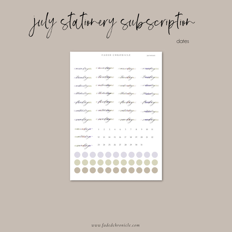 July Stationery Kit Extra - Dates
