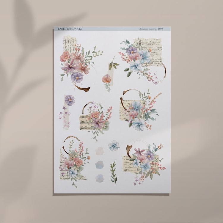 Soft Summer Memories - Flower Vintage Script Collage Sheet