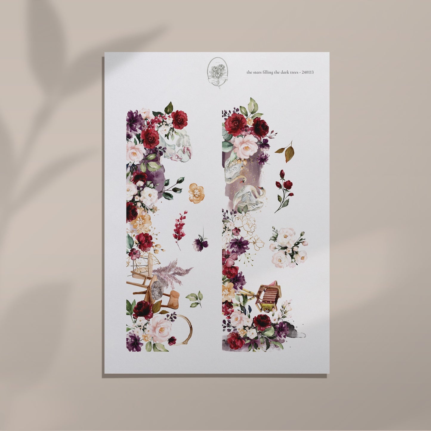 the stars filling the dark trees - Burgundy Floral Side Bar Sheet