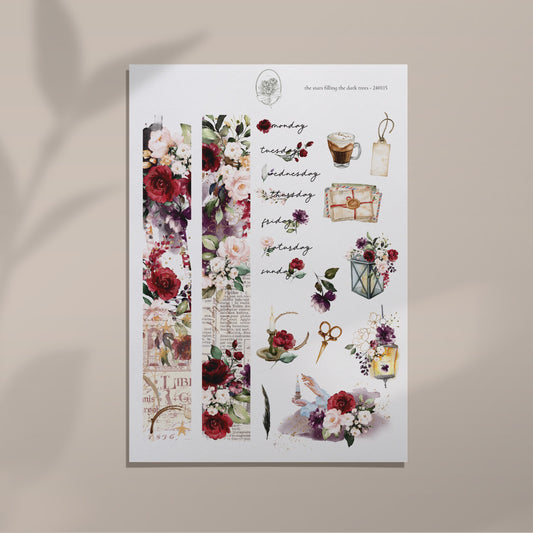 the stars filling the dark trees - Burgundy Floral Funtional Sheet