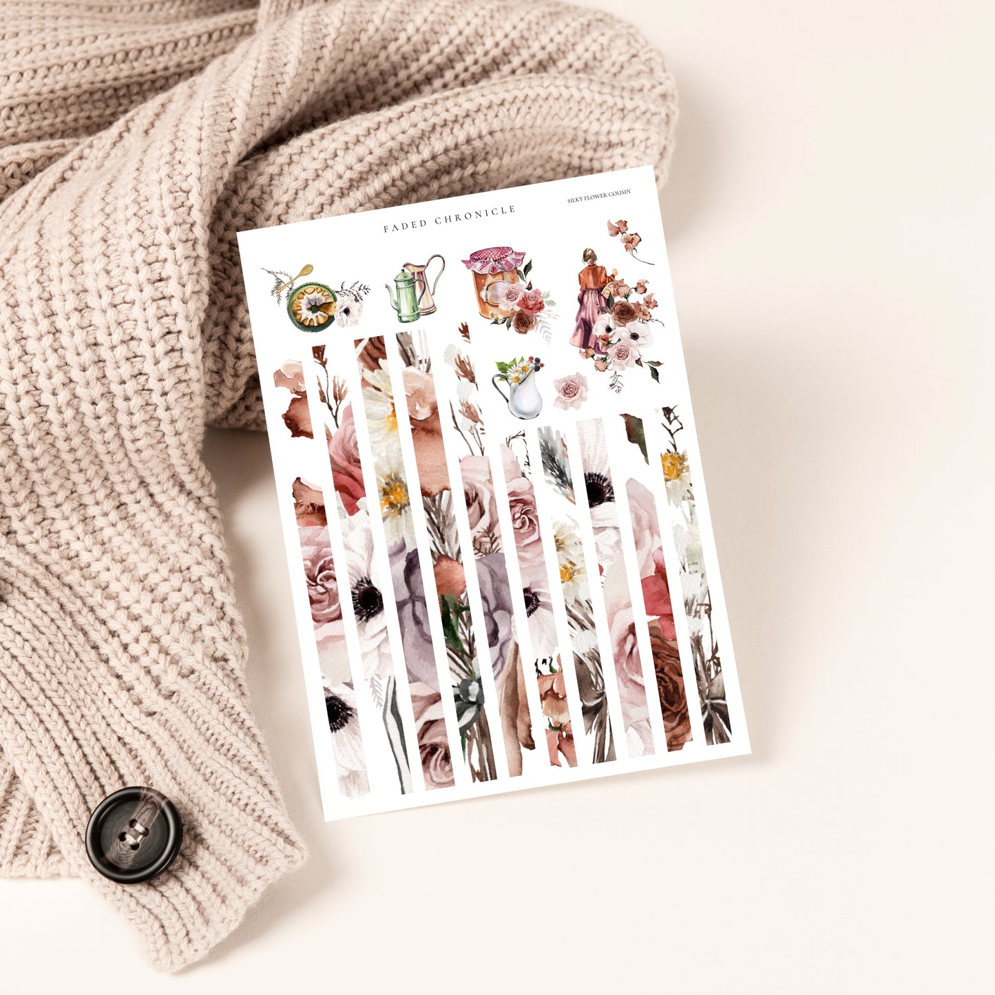 Silky Flowers - Hobonichi Cousin Full Sticker Kit (Revamp version)