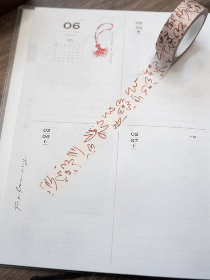 Hand drawn flowers washi tape 15mm
