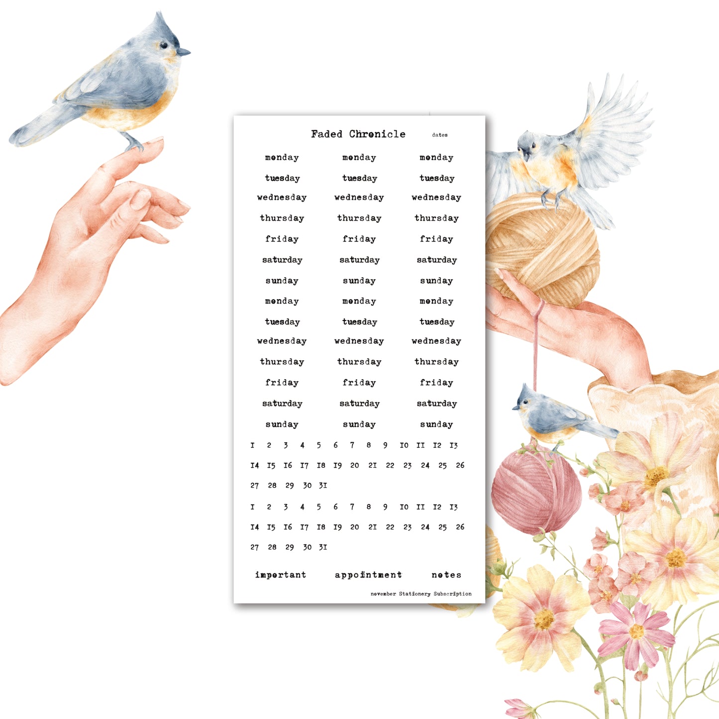 2025 November Stationery Kit Extra - dates