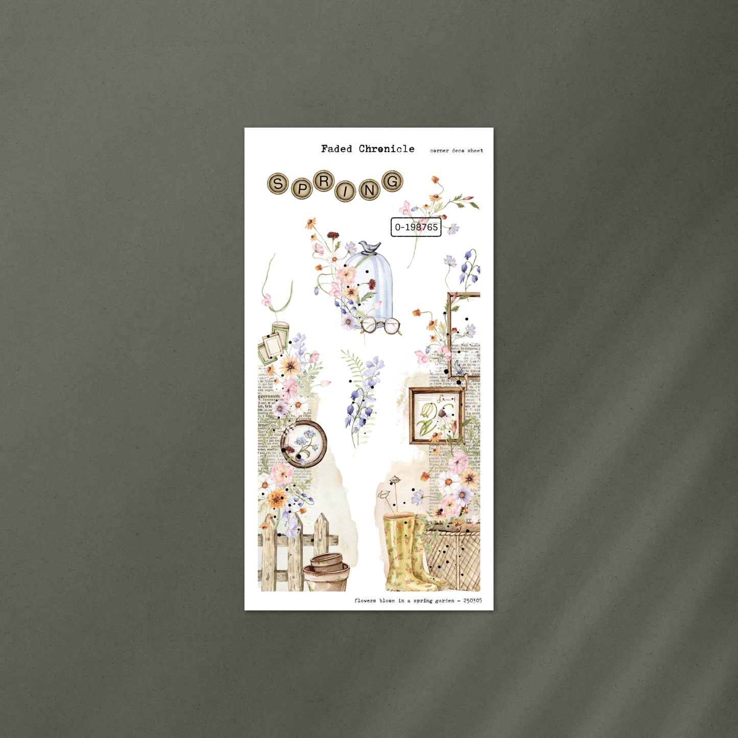 Flowers Bloom In A Spring Garden - Corner Deco Sheet (Gold Foil)