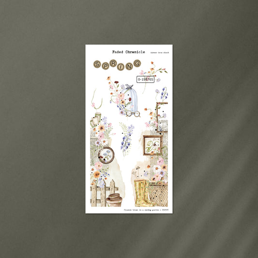 Flowers Bloom In A Spring Garden - Corner Deco Sheet (Gold Foil)