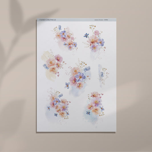 Sweet Dreams - Watercolour Flower Icon (Blue and Pink Flowers)