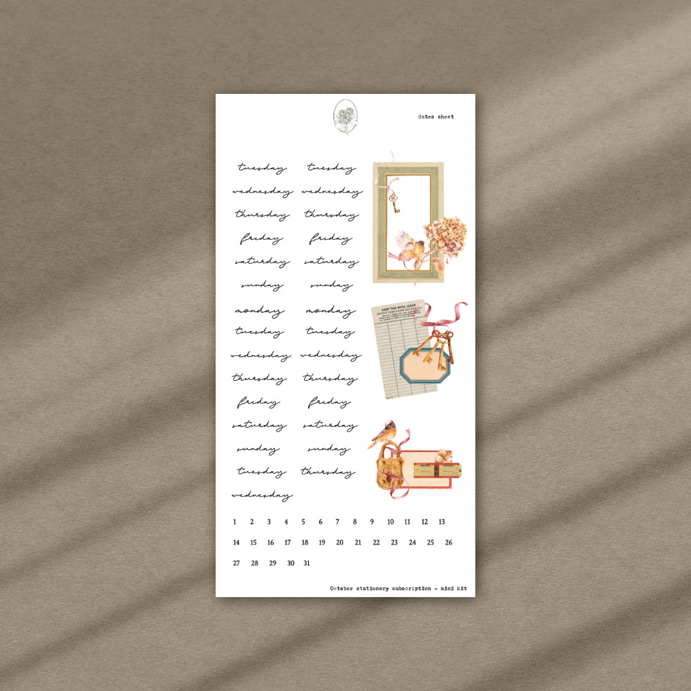 October Stationery Kit Extra - Dates