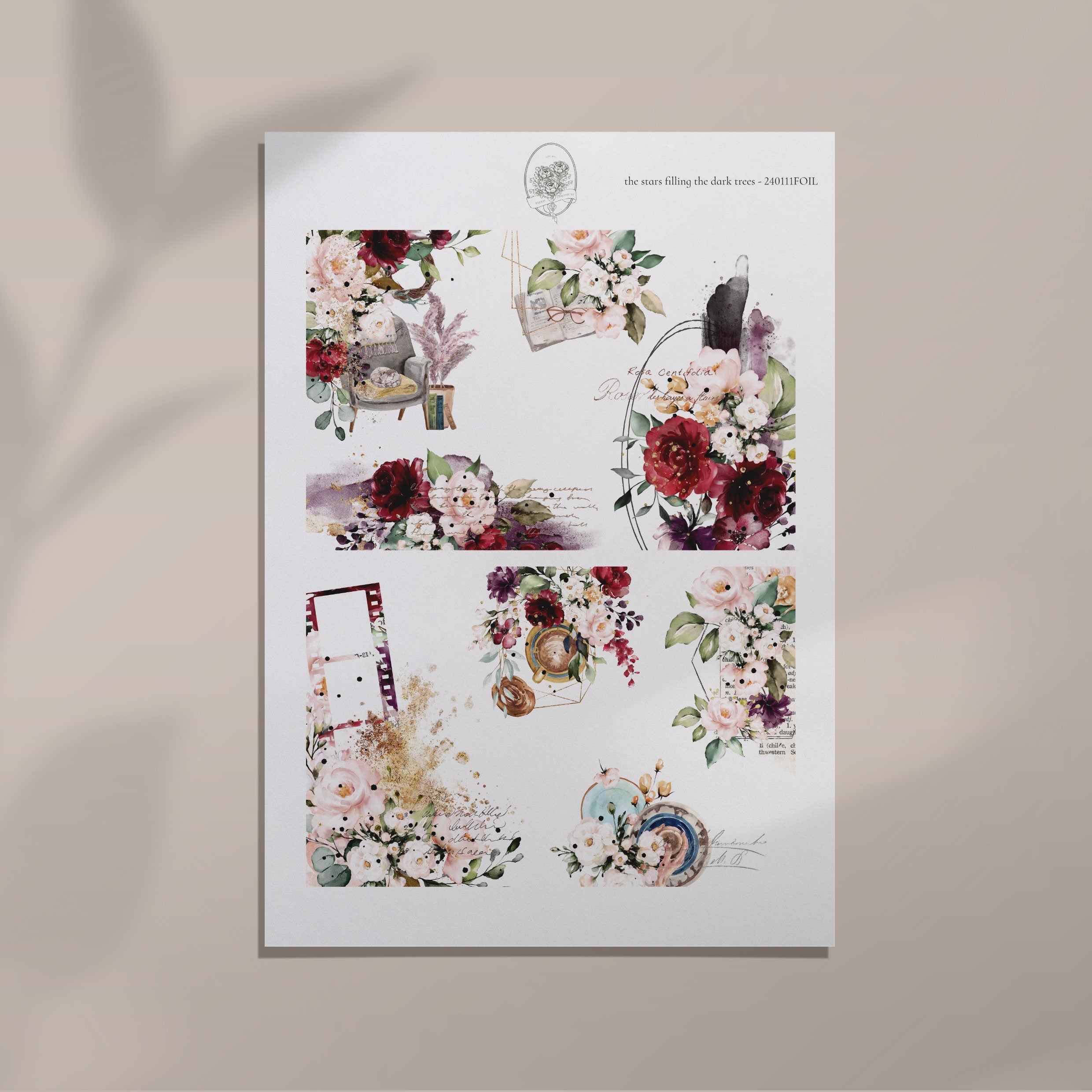 the stars filling the dark trees - Burgundy Floral Corner Sheet