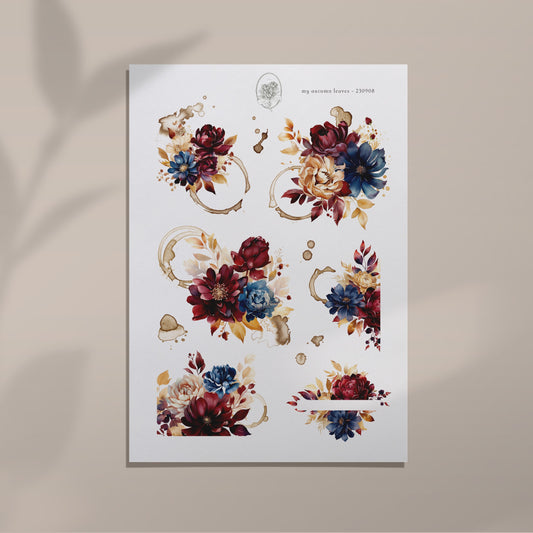 My Autumn Leaves - Coffee Stained Burgundy and Blue Flower