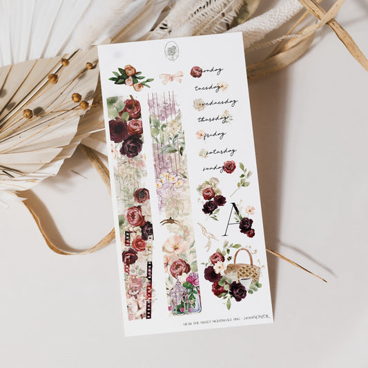 Hear The Nightingale Sing - Burgundy Flower Journal Kit Functional Sheet