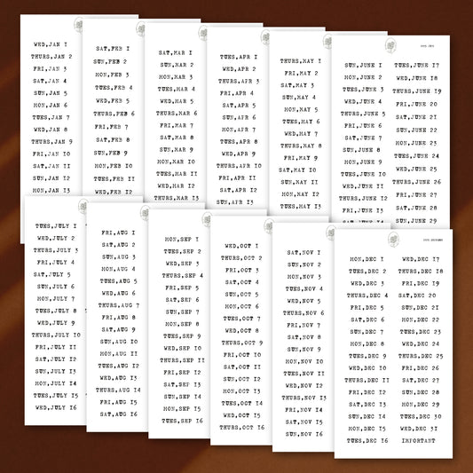 2025 Dates Sheet Bundle - Vintage Type Writer Font