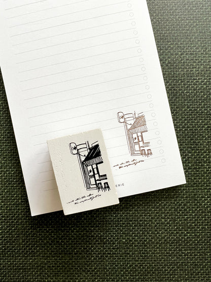 July Stationery subscription special item - cafe store front rubber stamp