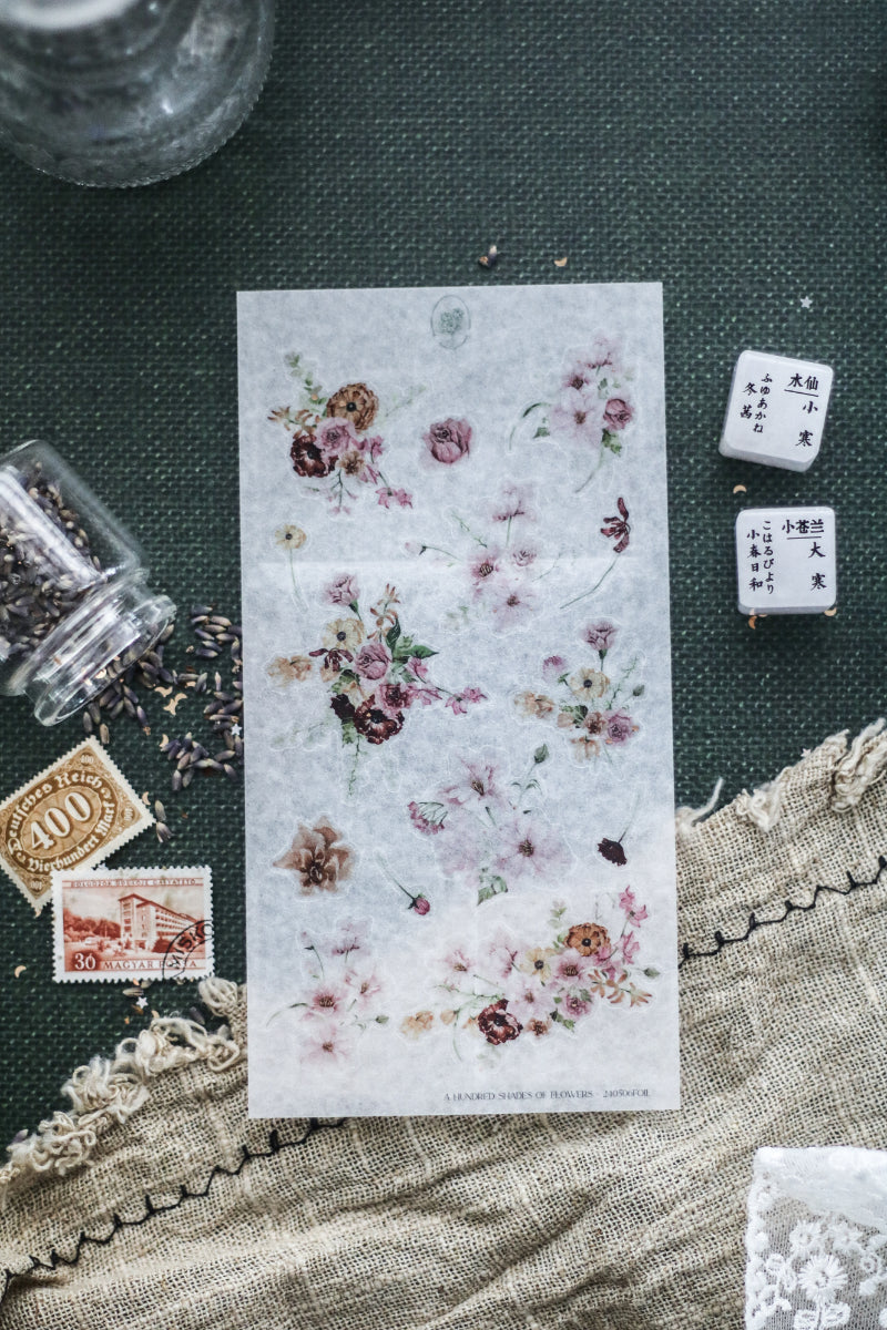 A Hundred Shades Of Flowers - Large Flower Icons - Dusty Red (Rose Gold Foil)