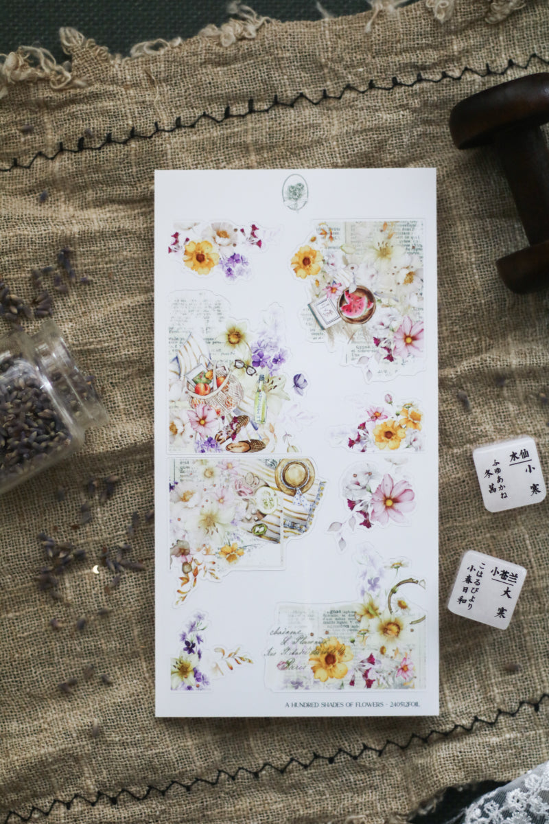 A Hundred Shades Of Flowers - Light Beige Flower Corner Deco Sheet (Rose Gold Foil)