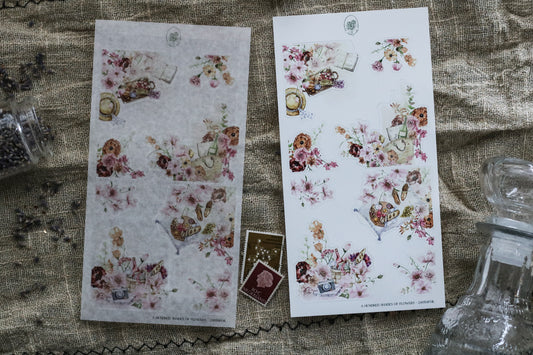 A Hundred Shades Of Flowers - Dusty Red Flowers Corner Deco Sheet (Rose Gold Foil)