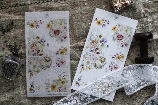 A Hundred Shades Of Flowers - Light Beige Flower Corner Deco Sheet (Rose Gold Foil)