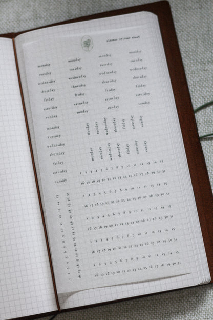 Planner Funtional stickers - days and dates (six months)