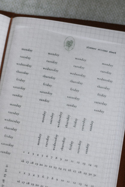 Planner Funtional stickers - days and dates (six months)