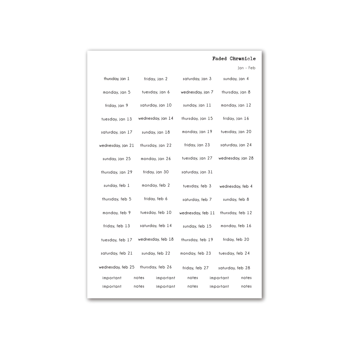 2026 Dates Sticker Individual Sheet