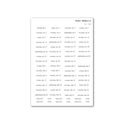 2026 Dates Sticker Individual Sheet