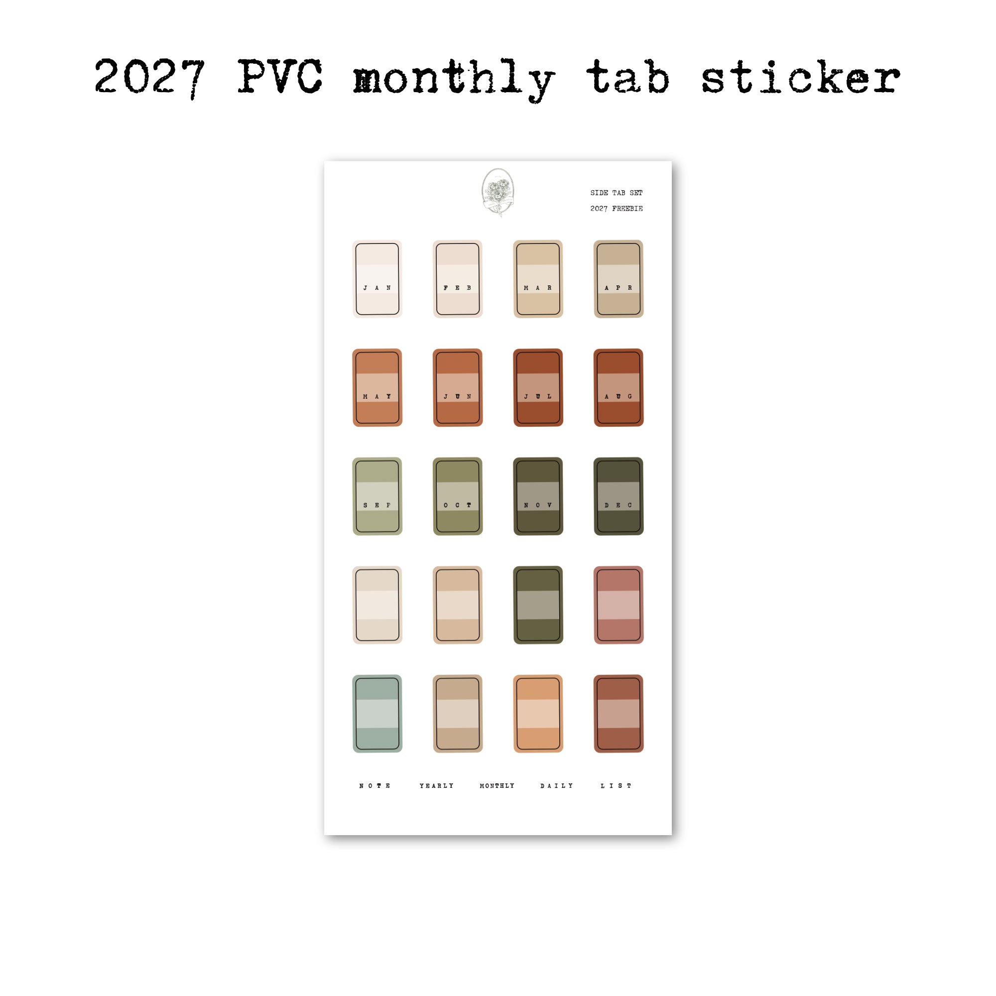 2027 PVC monthly tabs sticker