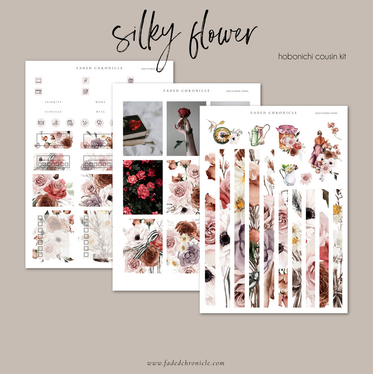 Silky Flowers - Hobonichi Cousin Full Sticker Kit (Revamp version)