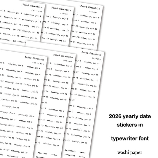 2026 Dates Sticker Bundle - Vintage Type Writer Font