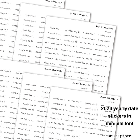 2026 Dates Sticker Bundle - Minimal Font